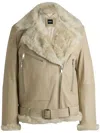 Hugo Boss Zipped Leather Jacket In Neutral
