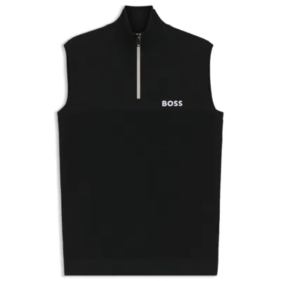 Hugo Boss Zipper-neck Sweater In A Stretch-cotton Blend In Black