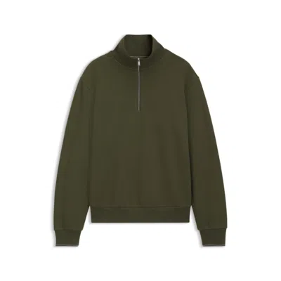 Hugo Boss Zipper Neck Sweatshirt In Structured Cotton In Green