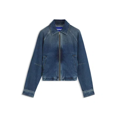 Hugo Boss Zippered Bomber Jacket In Denim In Blue
