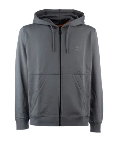 Hugo Boss Zippered Hooded Sweatshirt In Black