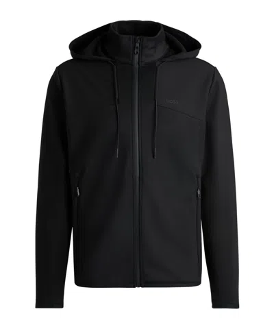 Hugo Boss Zippered Hooded Sweatshirt In Black