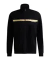Hugo Boss Cotton-terry Zip-up Jacket With Metallic Logo In Black
