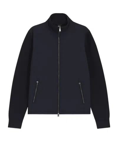 Hugo Boss Zippered Knit Cardigan In Blue