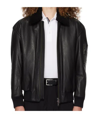 Hugo Boss Black Zip Leather Jacket In Black 001
