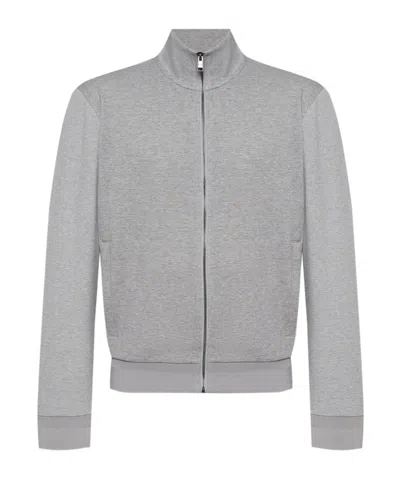 Hugo Boss Zippered Long-sleeved Sweatshirt In Gray