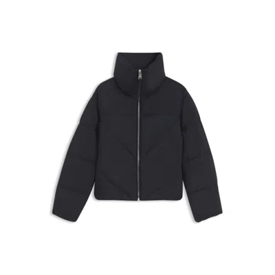 Hugo Boss Zippered Puffer Jacket In Lustrous Fabric In Black