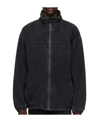 Hugo Boss Zippered Stand-collar Denim Coat In Black