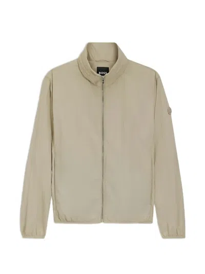 Hugo Boss Zip-up Funnel-neck Jacket In Brown