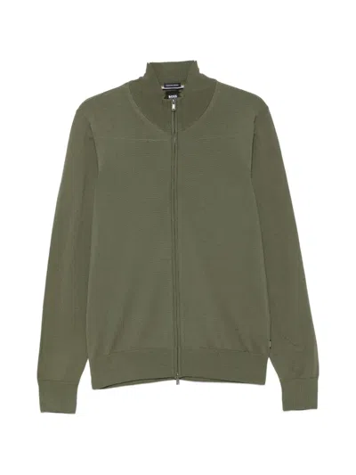 Hugo Boss Zip-up Virgin Wool Sweater In Multi