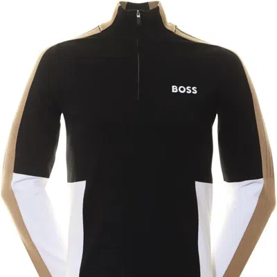 Hugo Boss Zolkar Colorblock Half Zip Cotton Knit Sweater In Black