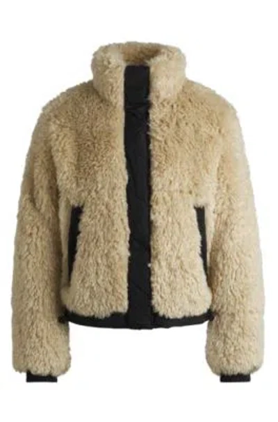 Hugo Boss Boxy-fit Jacket In Shaggy Faux Fur In Light Beige