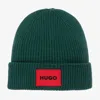 Hugo Boss Hugo Boys Green Cotton Knit Beanie Hat In Green