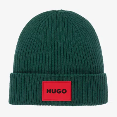 Hugo Boss Kids' Hugo Boys Green Cotton Knit Beanie Hat