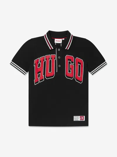 Hugo Kids' Logo-print Piqué Polo Shirt In Black