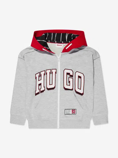 Hugo Kids' Logo-appliqué Zip-up Hoodie In Grey