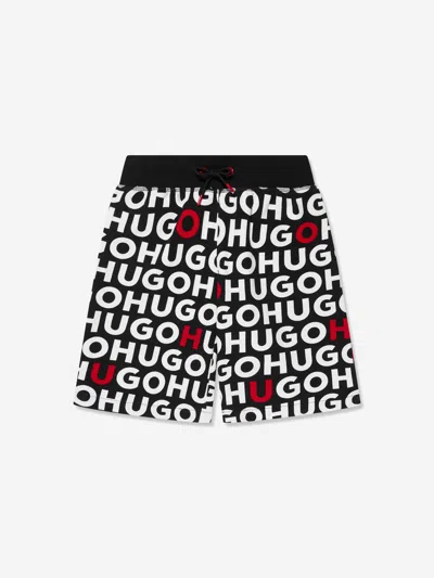 Hugo Kids' Monogram-print Drawstring Bermuda Shorts In Black