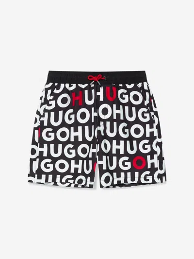 Hugo Kids' Boys Monogram Swim Shorts In Black
