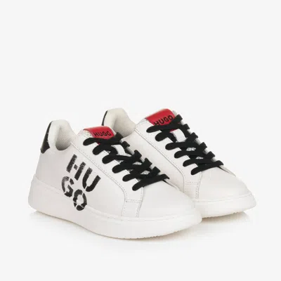 Hugo Boss Kids' Hugo Boys White Leather Lace-up Trainers