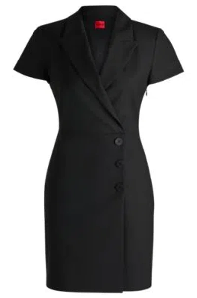 Hugo Button-front Dress With Peak Lapels In Black