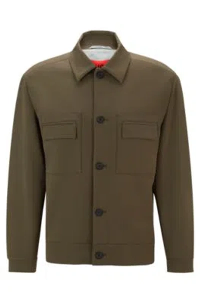 Hugo Button-up Jacket In Performance-stretch Fabric In Neutral
