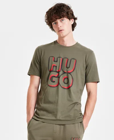 Hugo By  Boss Mens Logo Graphic T Shirt Regular Fit Logo Print 8 Drawstring Shorts In Light Beige