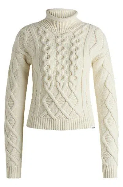 Hugo Cable-knit Regular-fit Sweater With Mock Neck In Neutral