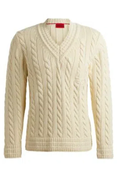 Hugo Cable-knit Sweater With Stacked Logo In Light Beige