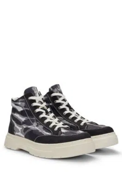 Hugo Camouflage-print High-top Trainers With Stacked Logo In Patterned