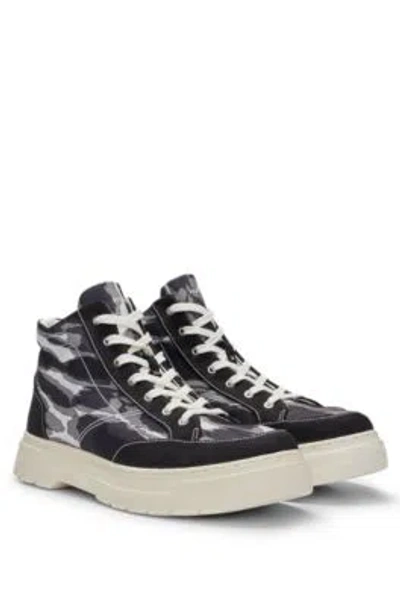 Hugo Boss Camouflage-print High-top Trainers With Stacked Logo In Patterned