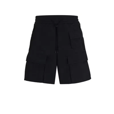 Hugo Cargo Shorts In Water-repellent Canvas With Phone Pocket In Black