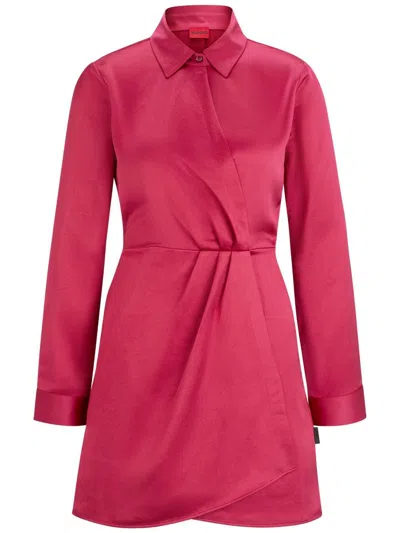 Hugo Boss Classic-collar Satin-finish Dress In Pink