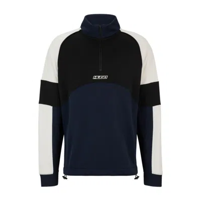 Hugo Boss Color-blocked Sweatshirt With Racing-inspired Logo Badge In Dark Blue