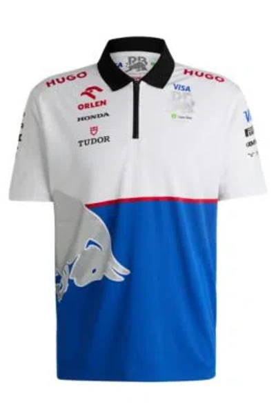 Hugo Colour-blocked Fanwear Polo Shirt With Special Branding In White