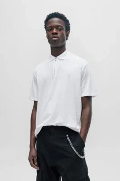 Hugo Cotton-blend Polo Shirt With Zip Placket In White