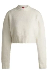 Hugo Boss Cotton-blend Relaxed-fit Sweater With Stacked Logo In White