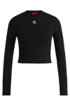 Hugo Boss Cotton-blend Slim-fit Top With Stacked Logo In Black