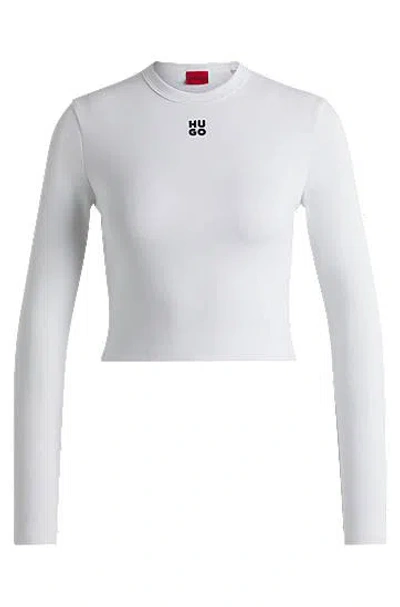Hugo Boss Cotton-blend Slim-fit Top With Stacked Logo In White