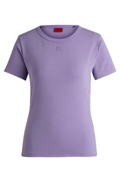 Hugo Boss Cotton-blend T-shirt With Embroidered Stacked Logo In Purple