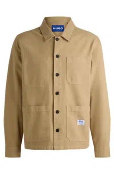 Hugo Boss Cotton-canvas Shirt With Pocket Logo Patch In Beige