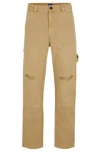 Hugo Boss Cotton-canvas Trousers With Distressed Details In Beige
