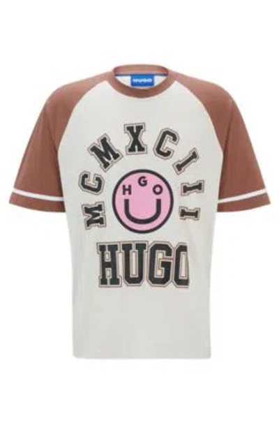 HUGO BOSS COTTON-JERSEY LOOSE-FIT T-SHIRT WITH HAPPY HUGO PRINT