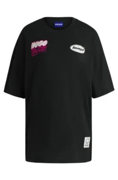 Hugo Boss Cotton-jersey Oversize-fit T-shirt With Seasonal Graphics In Black