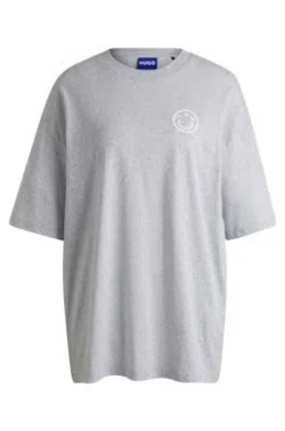 Hugo Boss Cotton-jersey Oversize-fit T-shirt With Seasonal Graphics In Light Grey