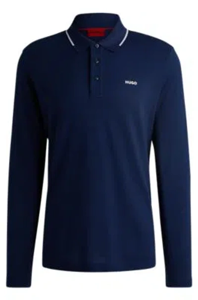 Hugo Boss Cotton-jersey Polo Shirt With Logo Print In Dark Blue