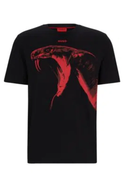 Hugo Cotton-jersey Regular-fit T-shirt With Animal Graphic In Black