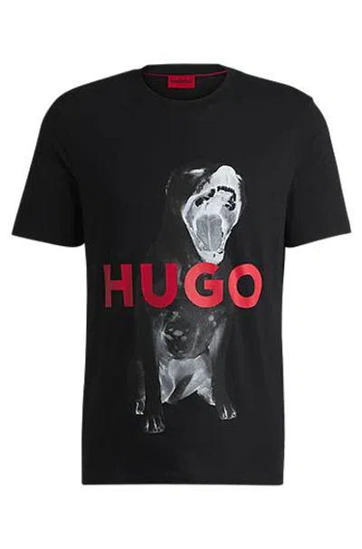 Hugo Boss Cotton-jersey Regular-fit T-shirt With Animal Graphic In Black