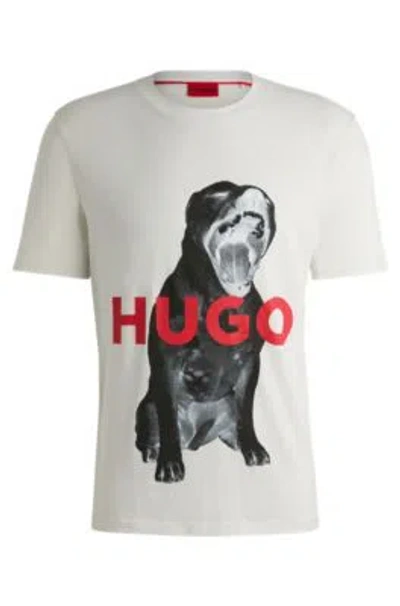 Hugo Boss Cotton-jersey Regular-fit T-shirt With Animal Graphic In White