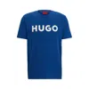 Hugo Cotton-jersey Regular-fit T-shirt With Contrast Logo In Blue