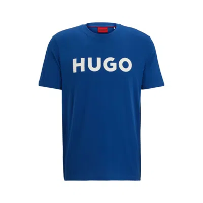Hugo Boss Cotton-jersey Regular-fit T-shirt With Contrast Logo In Blue